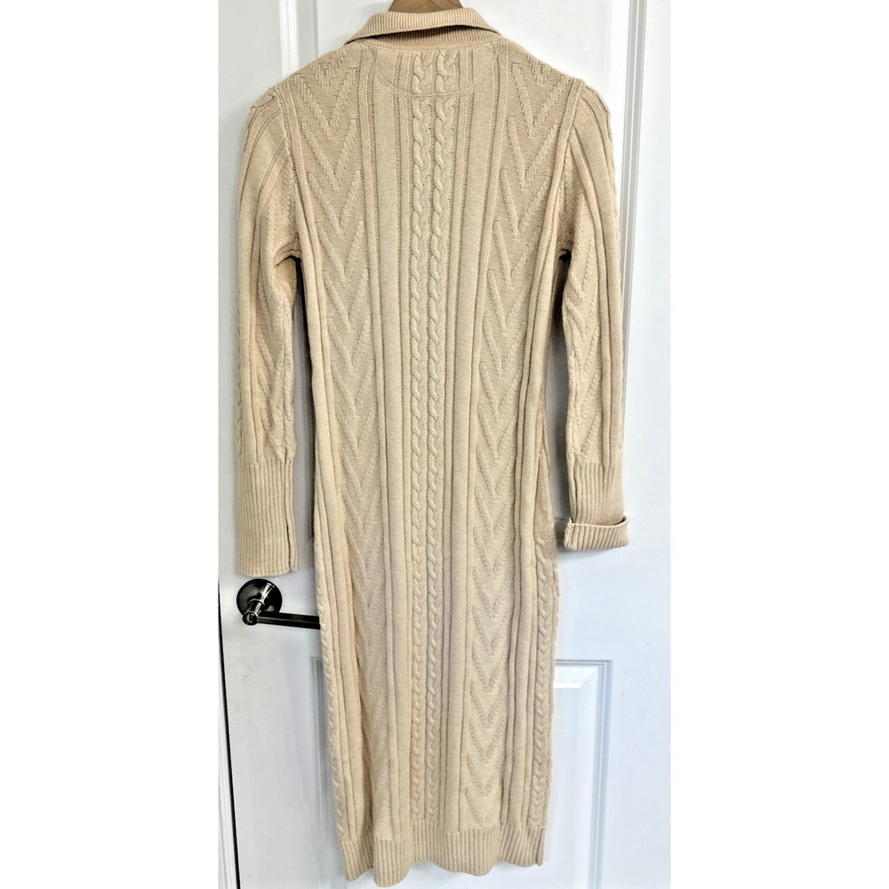 MONROW Women Size Medium Cable Knit Wool Blend Sweater Polo Dress Tan - Picture 7 of 15
